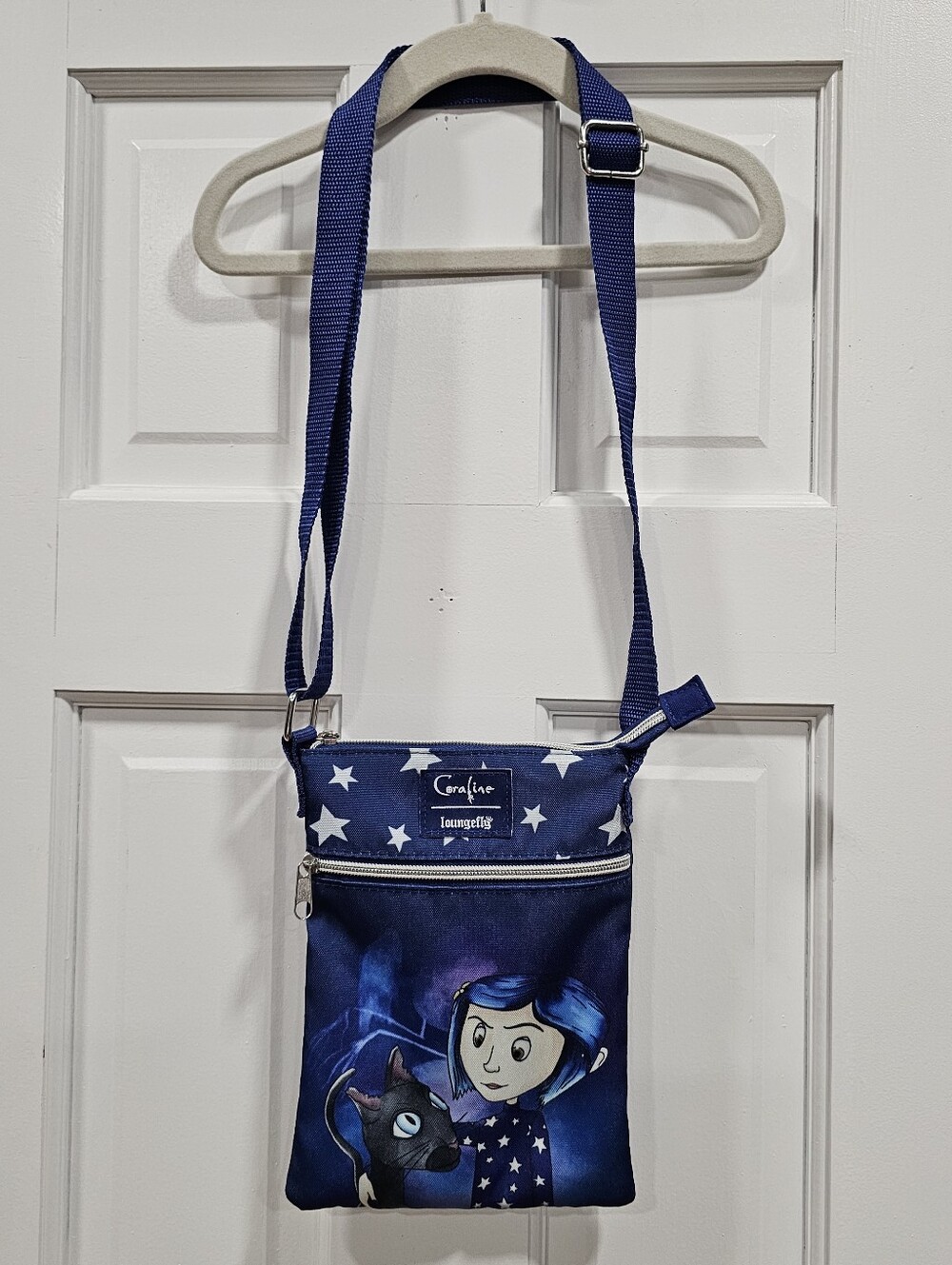 New Loungefly Coraline & Cat Star Sweater Canvas Crossbody Passport Bag